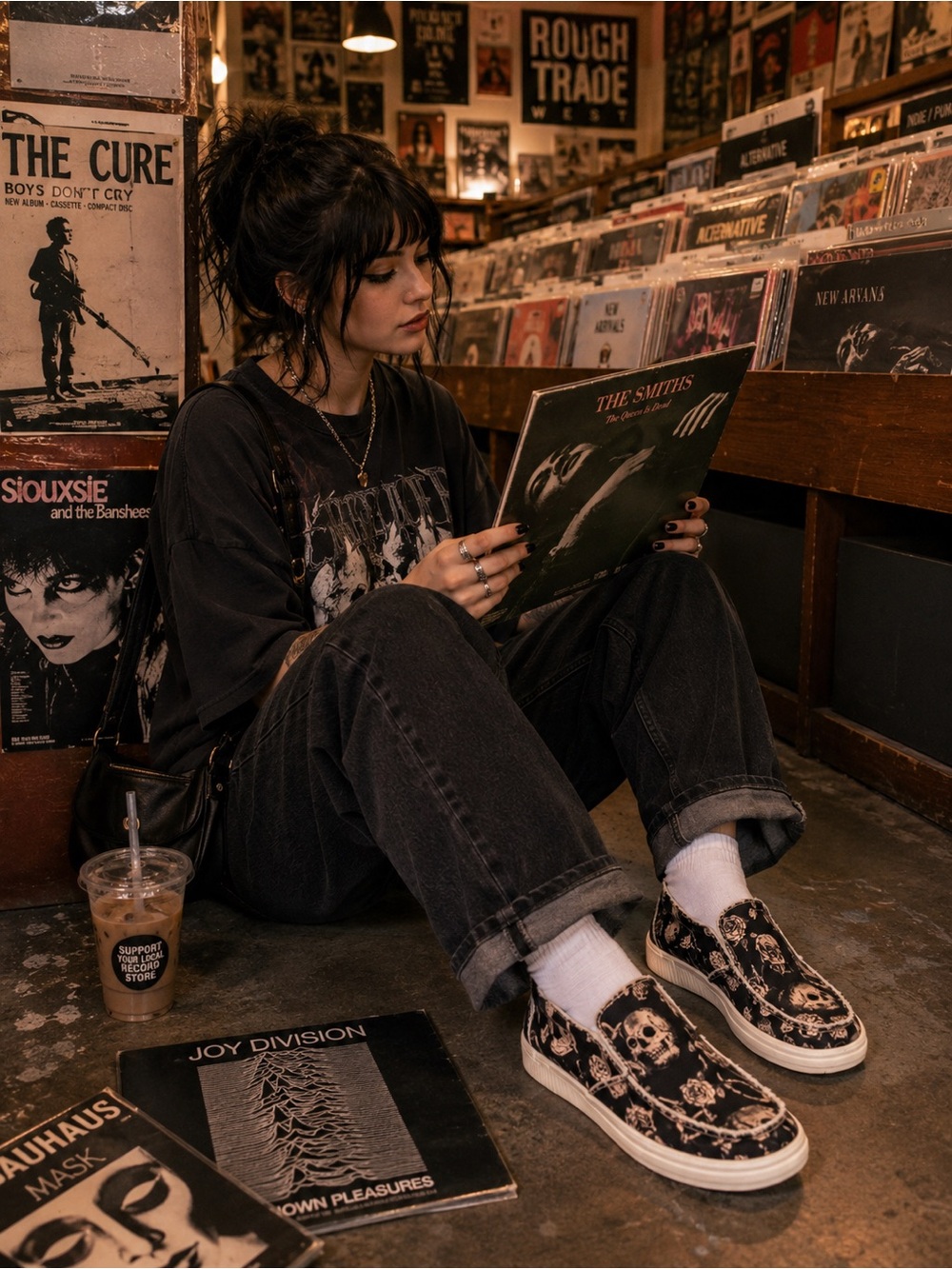 ⭐️ Skull Rose Slip-On Shoes EU 38 US 7.5-8 Alternative Style ⭐️